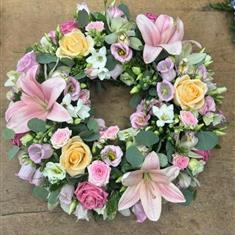 Soft pastel Lily and Rose mixed wreath
